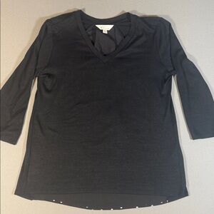 Market & Spruce Long Sleeve V-Neck Top with polka-dot accent panel.